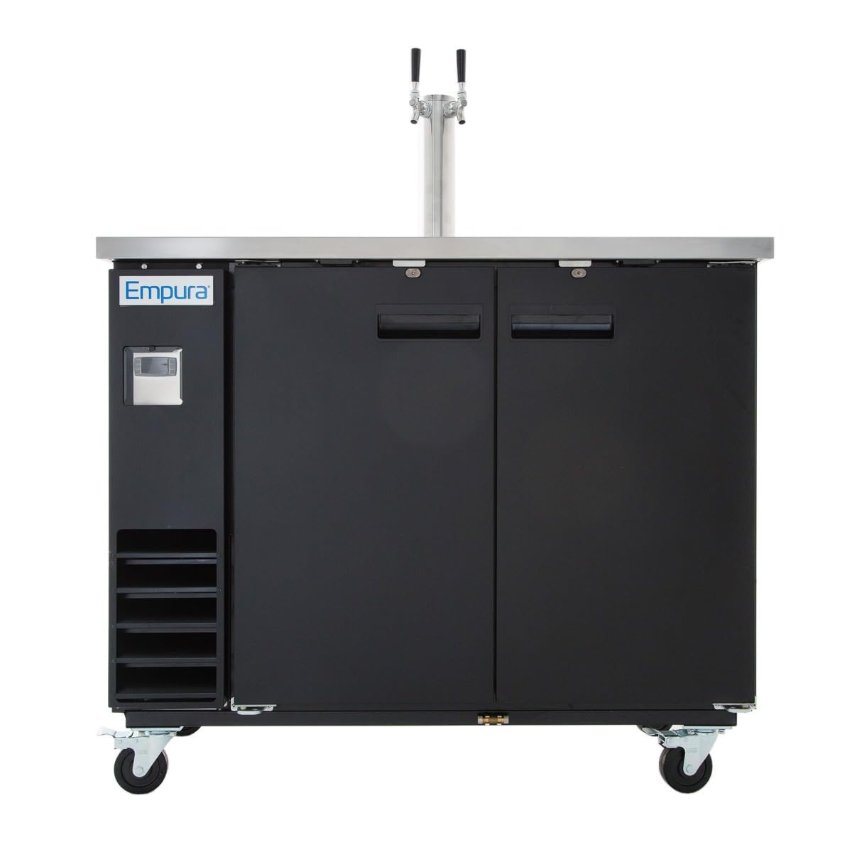 Empura 61" Dual Tap Beer Dispenser | Commercial Direct Draw Draft Kegerator for Restaurant Bar | (3) 1/2 Keg Capacity | 61.1"W x 24.4"D x 36.2"H, Stainless Steel Faucet Countertop, Black, 115v, NSF