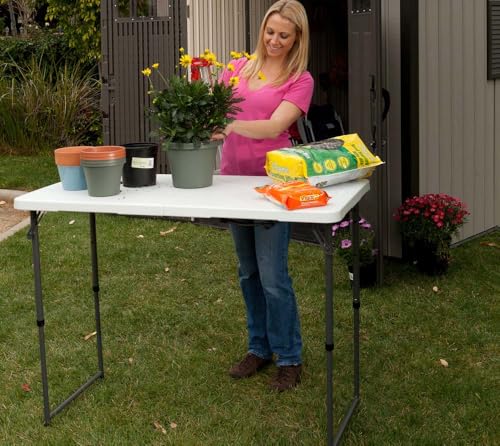 Flash Furniture Klapptisch Aus Kunststoff – 122 Cm, Höhenverstellbar, Granit-Optik Weiß, Bis 200 Kg Belastbar