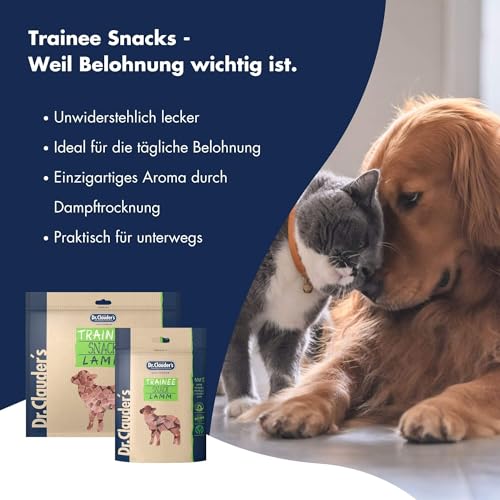 DR.CLAUDER'S - Trainee Snack | Leicht verdauliche Snacks aus 95% Fleisch mit Inulin für Hunde und Katzen. Schonend dampftrocknete Leckerlis im Frischebeutel | 500g Lamm