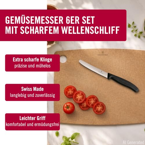 Victorinox Frühstücksmesser Set, 6-teilig, 11cm Wellenschliff, Farbig Grün – Ansicht 5