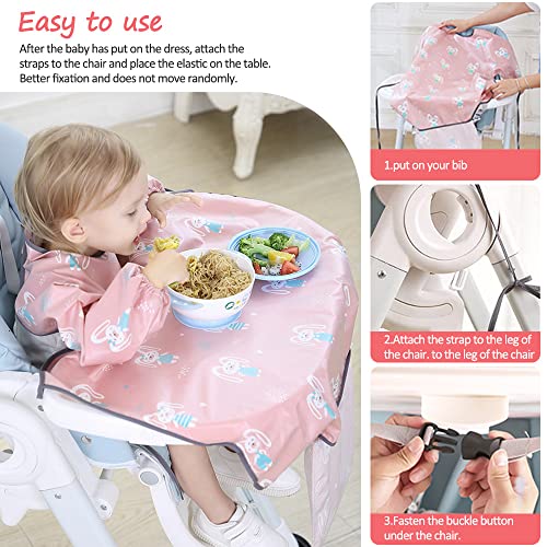 Tyuodna Coverall Bibs for Baby & Toddler,Unisex Waterproof Bibs for Babies,Weaning Bibs with Sleeves,High Chair Bib Cover,Washable Toddler Apron for 3-36 Months Kids Eating and Painting (Pink Rabbit) - Image 2