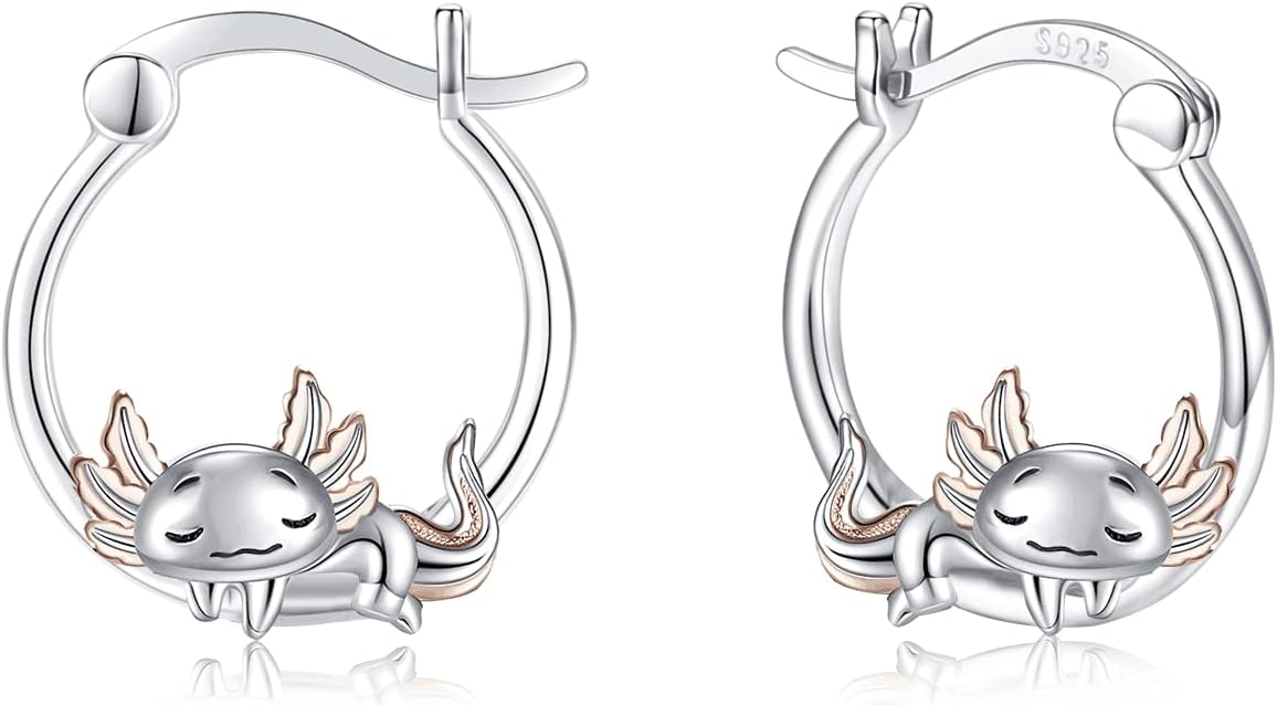 Axolotl Hoop Earrings Hypoallergenic 925 Sterling Silver Cute Animal Mexican Axolotl Earring for Women Axolotl Jewelry Gifts