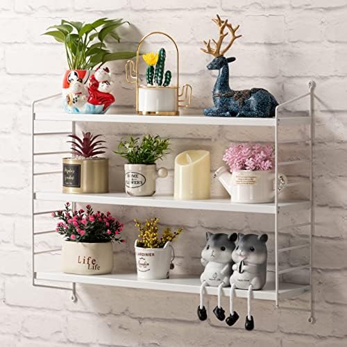 Praktiban Wall Mounted 3 Tier Floating Shelf, Adjustable Hanging Display Shelf Bathroom Shelf, Storage Shelf for Plants, Books and Decorations, Bookshelf for Office, White