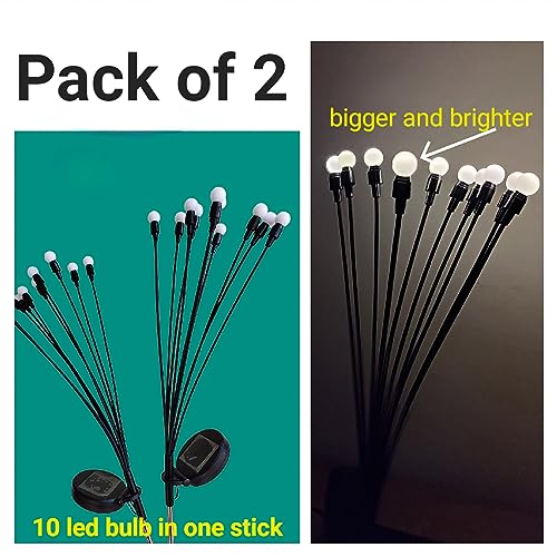 Khinda Solar Firefly for Garden,10 led Bulb in one Stick, Solar Powered Firefly Lights, Outdoor Solar Lights Pathway for Yard Decorations Landscape Warm White (Pack of 2 Sticks Total 20 led Bulb)