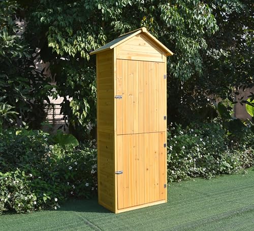 Mucola Gerätehaus mit 2 integrierten Regalböden 79x49x190 cm Geräteschuppen Gartenschrank aus Holz Geräteschrank Gartenhaus Gartengerätehaus