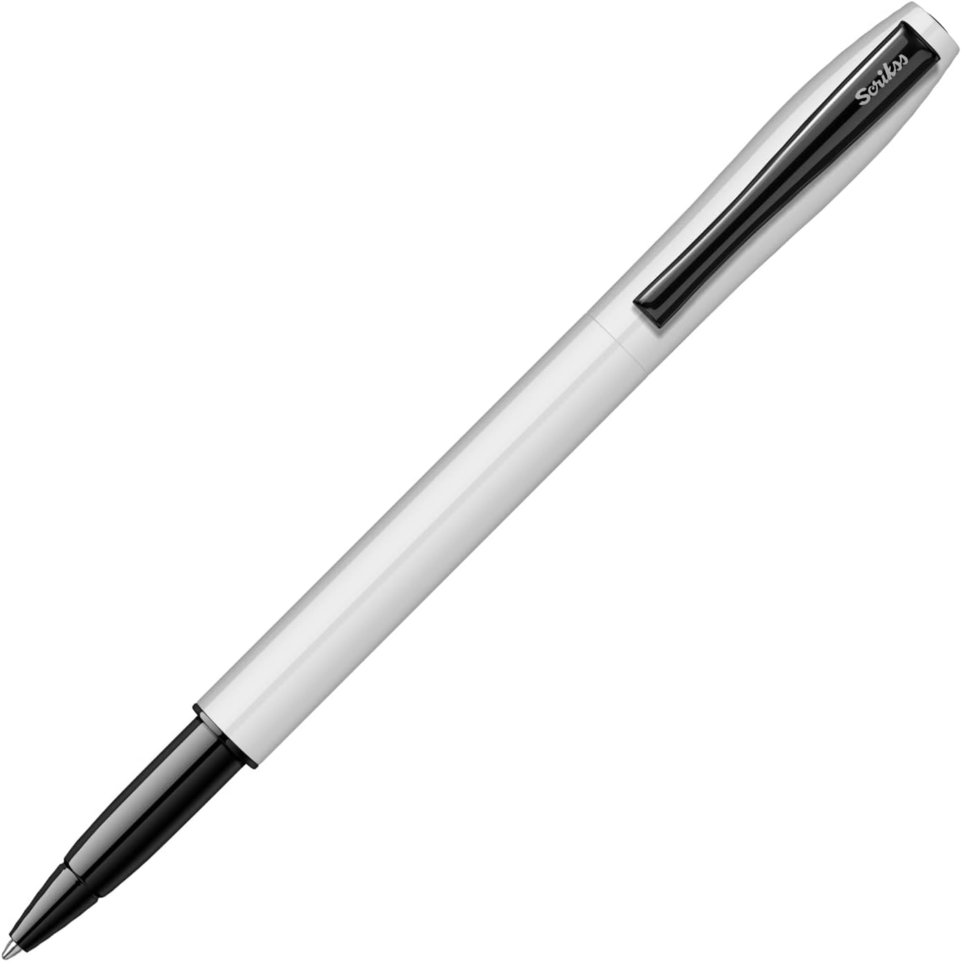 Scrikss 0.7mm Roller Ball Point Pen Glossy White Steel Body ABS Black Grip For Writing Carnival Series Ideal for Gifting Adults Office Use
