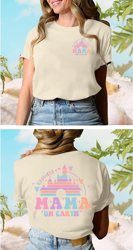 Mama Shirt for Women Happiest Mama On Earth Graphic Tees Funny Mom Gifts Family Holiday Vacation Tops - Image 5
