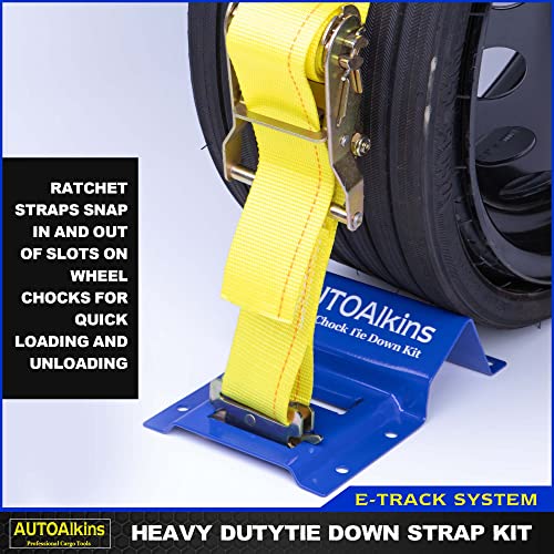 Autoalkins Wheel Chock Tie Down Kit, Trailer Tie Down Strap Kit, Heavy Duty Trailer Tie Down System For Utv, Atv, Mower, Etc, Wheel Chock & Tie-Down Accessories, 4-Tire Kit #TOP4