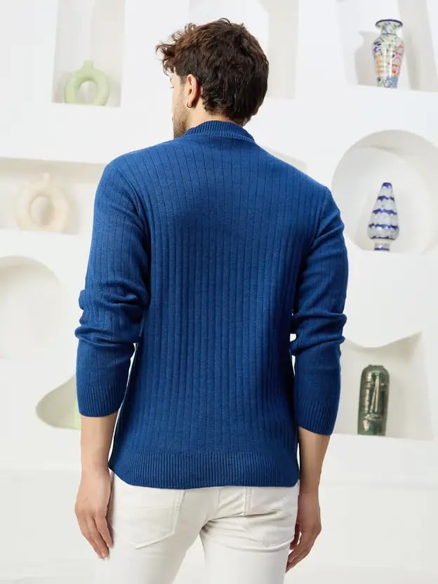 Image of ColorChakra High Neck Woollen Sweater for Mens Half Zip Wool Cardigan Plus Size M to 5XL