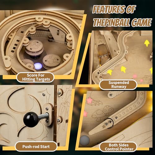 WodGod 3D Wooden Dinosaur Pinball Machine DIY Kit for Adults & Teens - Tabletop Arcade Game with LED Lights & Sound Effects, STEM Building Model, Creative Gift for Ages 14+ - Thumbnail 4