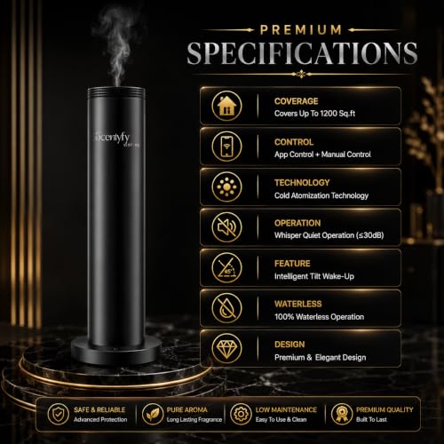 Image of SCENTYFY by STARQ Halo 2.0 Smart Air Scent Diffuser, Waterless Aroma Machine with Cold Atomization, Ultra Quiet No-Heat Technology for Home, Office, Gym & Hotel with 100ml Starter Perfume