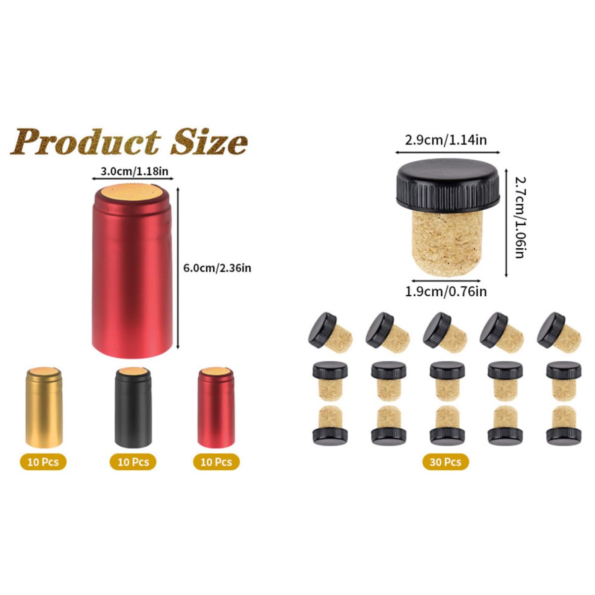 Ciieeo 30Sets Wine Bottle Capsules Heat Shrink Sealing Caps Wine Bottle Cork Tops for Sealing Wine Bottles for Home Brewing and Tasting Events