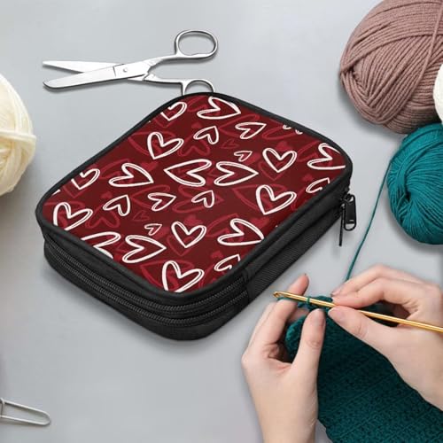 Image of Vanideaoty Red Heart Crochet Hook Case Portable Crochet Hook Organizer Without Hooks Accessories Knitting Needle Case for Knitting Supplies Valentine's Day Decor
