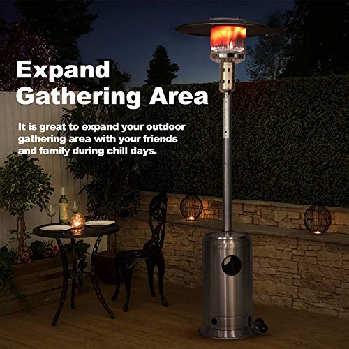 Legacy Heating 48000 BTU Outdoor Propane Patio Heater, Tainless Steel Outside Space Gas Heater with Wheels, Standing Patio Floor Air Heater, for Commercial, Residential, Garden, Porch, Party, Deck