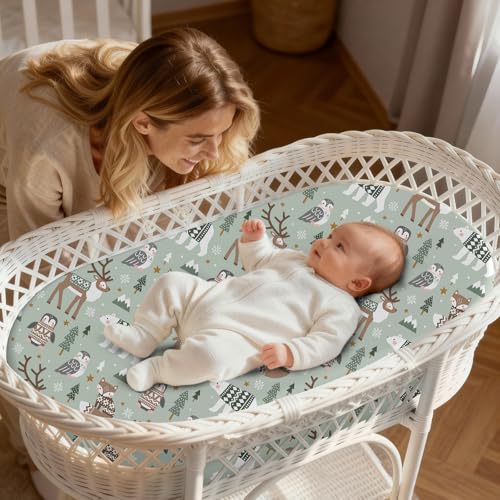 Image of Baby Bassinet Sheets for Baby Boy Girls,4-Pack Fitted Bassinet Sheets Set Compatible with Halo Bassinest Swivel Sleeper,Baby Delight,Angelbliss,32 inchX16 inch (Egg Collection)