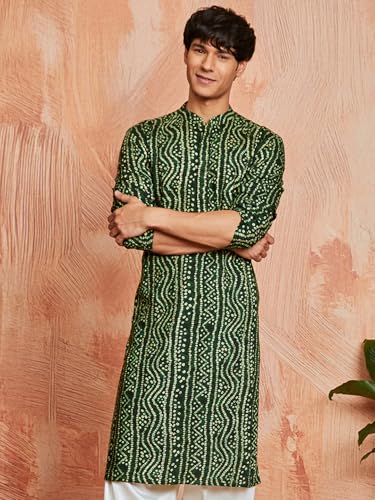 Image of VASTRAMAY Men's Cotton Bandhani Printed Kurta - Stylish Ethnic Wear for Festive & Occasions