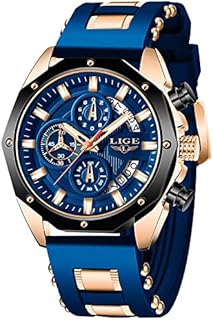 LIGE Mens Watches Fashion Sports Waterproof Chronograph Analogue Quartz Stainless Steel Casual Business Wristwatch for Man