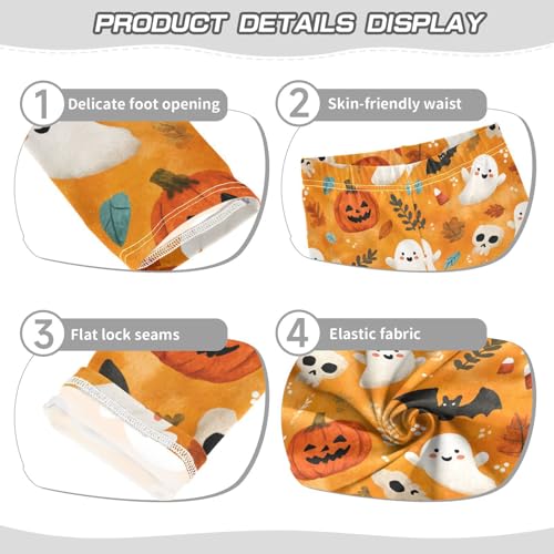 Girls Leggings Halloween Ghost Orange Kids Length Leggings Pants Toddler Athletic Soft Pumpkin Tights Trousers 4T3