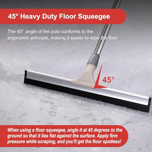 Image of Tiumso 17inch Floor Squeegee Broom, Heavy Duty Rubber Wiper with 60'' Long Handle for Bathroom Tile, Garage Concrete, Deck