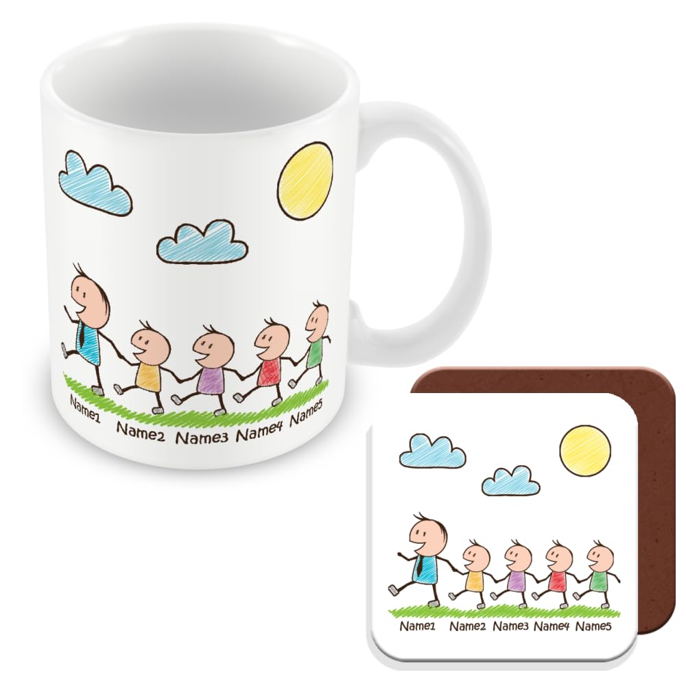 MUGGZ Personalised - Daddy Mug & Coaster with 4 Kids - Personalise with Names - Gift for Dads - Giftset - Made in The UK — image 1