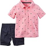 Carter's Baby Boys 2-Piece Polo & Short Set, Pink, 9 Months