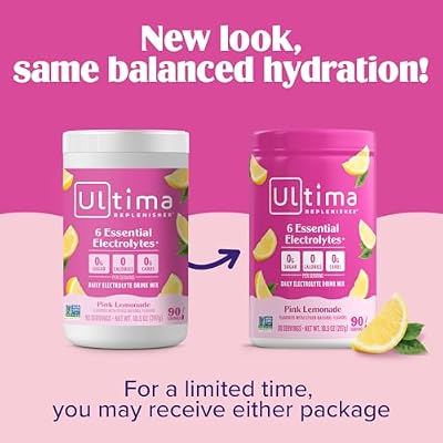 Ultima Replenisher Daily Electrolyte Powder Drink Mix Sugar Free Pink Lemonade, 90 Serving Hydration Powder with 6 Key Electrolytes and Trace Minerals Keto Friendly, Vegan, Non-GMO