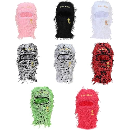 Balaclava de punto cálida para hombres y mujeres, gorro tejido, bordado, letra, resistente al viento, gorro con capucha para andar en moto, esquiar miniatura 6