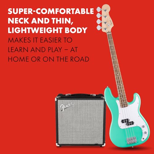 Image of Fender Squier Debut Series Precision Bass Guitar, Beginner Guitar, 2-Year Warranty, Includes Free Lessons, Sea Foam Green with Satin Urethane Finish