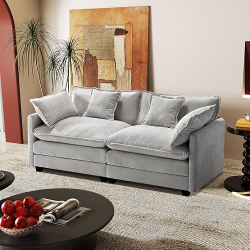 Image of 77.6 inch Modular Sectional Sofa,Loveseat Couch for Living Room, Modern Deep Seat Sofa 2 Seater Chenille Fabric Comfy Cloud Couches with Throw Pillows for Apartment,Small Spaces