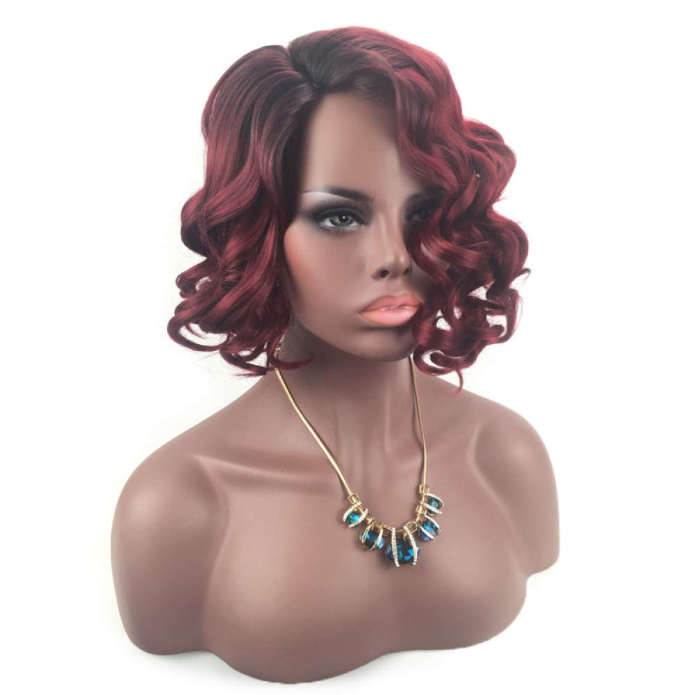 NKns Wigs Black Short Curly Hair Wig Gradient Wig Rose Net Wig Red Wig