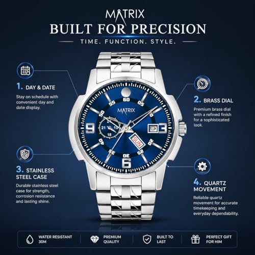 Matrix Blue Dial Stainless Steel Strap Watch - Image 5
