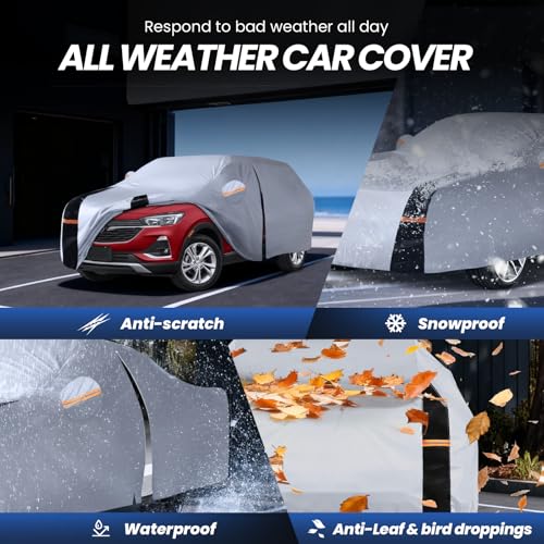 Image of Multi-Layer Car Cover Custom Fit for Buick Encore GX(20192026), 100% Waterproof All Weather for Automobiles, Gift with Towel, Heavy Duty Car Covers for Rain Sun UV Protection with Door Zipper