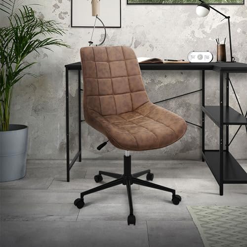 ML-Design Silla de Oficina Marrón Asiento de Imitación de Cuero Armazón de Metal Sillón Tapizado con Respaldo Regulable en Altura Giratorio 360° con 5 Ruedas para Escritorio/Hogar