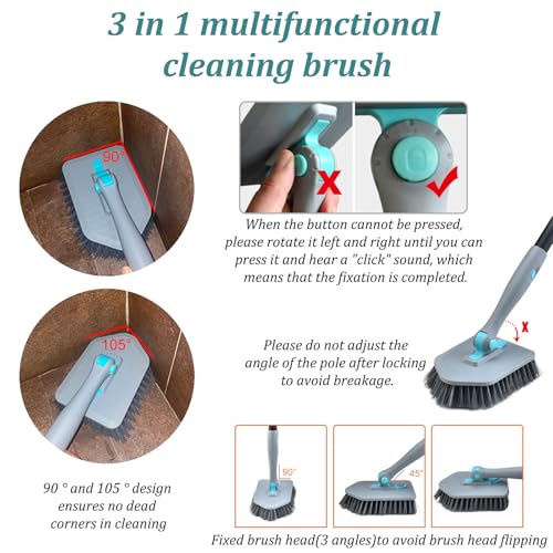 Image of 4 in 1 Tub Scrubber, Scrub Brush with Long Handle Hard Bristle Shower Scrubber Bathroom Cleaning Brush for Bathroom Kitchen Toilet Wall Bathtub Ceramic Tile Floor