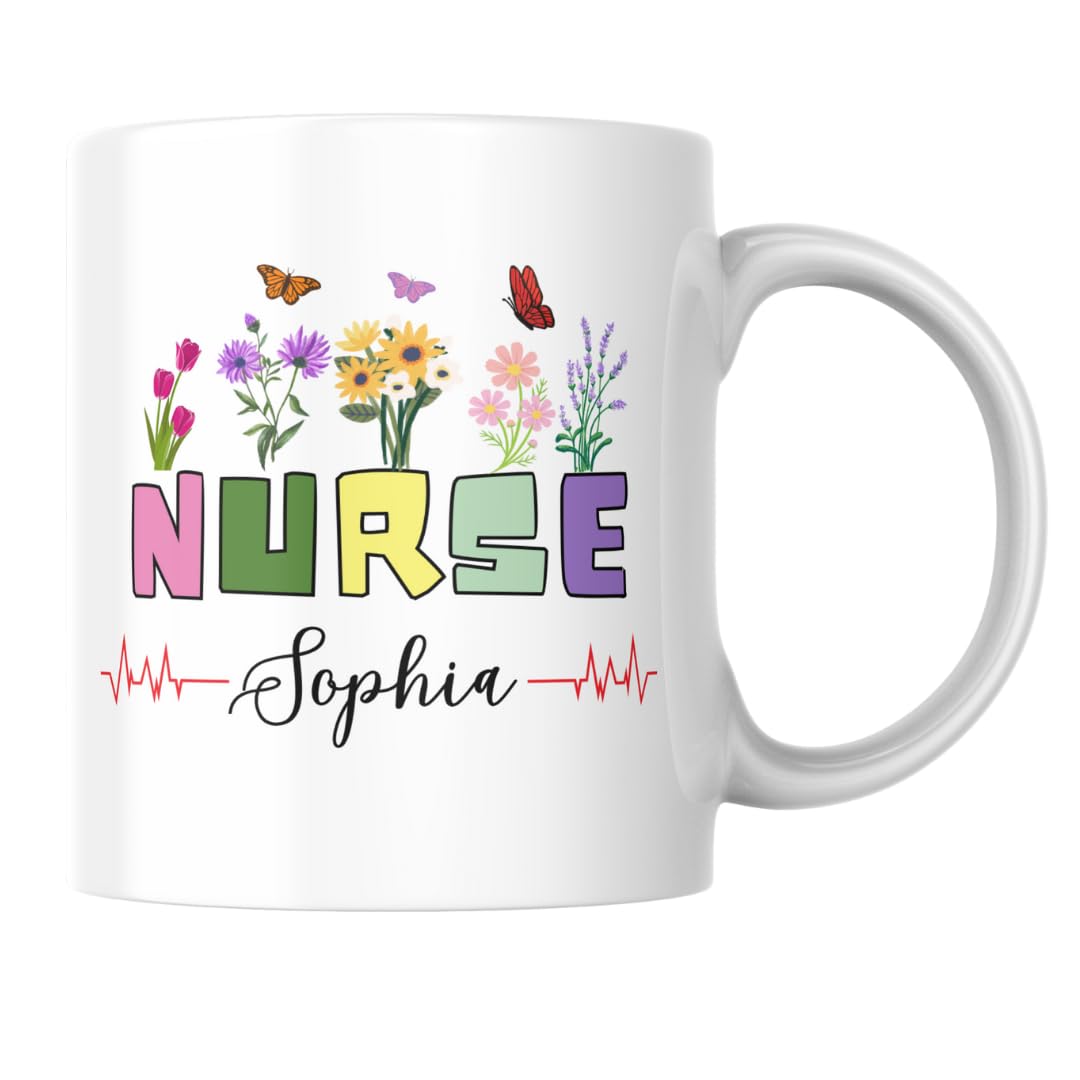 Personalised Nurse Mug With Name, New Nurse Gift, Thank You Gift, Floral Mug, Mug for Nurse, Sister Mum Daughter Gift, Birthday gift