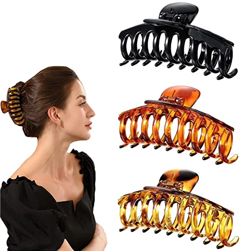 3 pinzas grandes para el pelo para mujer, estilo vintage, antideslizantes, para coletas de caballo, accesorios para el pelo para mujeres y niñas Cover