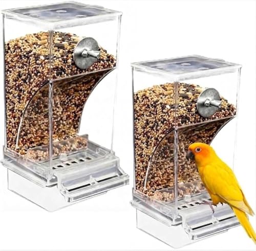 Comedero automático multifuncional para pájaros, accesorio transparente para jaulas, comedero automático para pájaros domésticos, pinzones, canarios, periquitos (2 unidades)