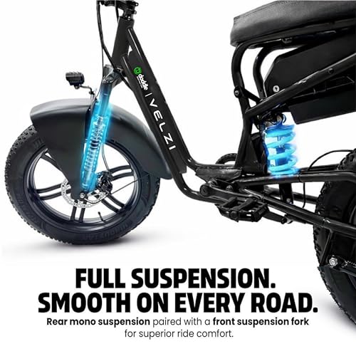 Image of Velzi Electric Cycle for Adults | Fat Tyre E-Bike | Dual Suspension | 25 km /h Top Speed | Comfortable Upright Ride | Stylish Urban Commuter Electric Bicycle (Onyx Black)