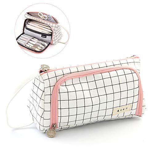 Preisvergleich Produktbild Federmäppchen mit großer Kapazität, Leinenbeutel, große Aufbewahrungstasche für Schule, Büro, Schreibwaren, College, Stifte, Organizer Gitter