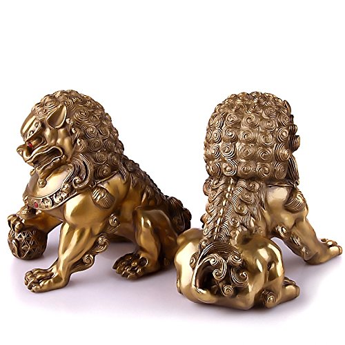 Boyull Large Size Wealth Porsperity Pair Of Brass Fu Foo Dogs Guardian Lion Statues,Best Housewarming Congratulatory Gift To Ward Off Evil Energy,Feng Shui Décor #TOP1
