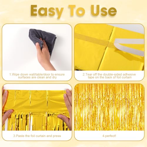 Image of Voircoloria 2 Pack Gold Tinsel Foil Fringe Curtains, Gold Party Decorations, Metallic Tinsel Party Streamers Backdrop for Birthday Baby Shower Graduation Wedding New Year Party Decorations