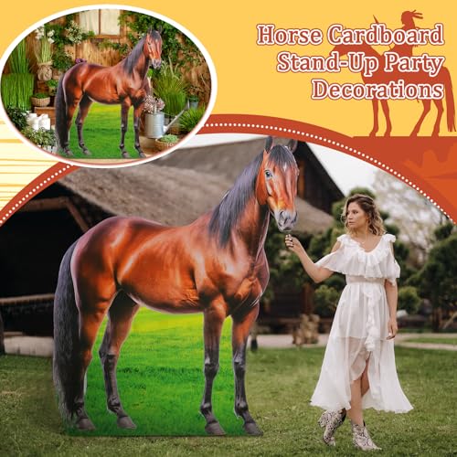 Image of Marsui 6.3 ft Horse Cardboard Cutout Horse Racing Party Decorations Derby Day Decor Stand up Life Size Western Party Photo Booth Props for Derby Day Rodeo Farm Theme Events Supplies Decor