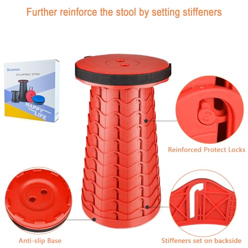Image of Boreeman Upgraded Folding Stool Lightweight Yet More Sturdy with Load Capacity 400lbs Portable Collapsible Stool for Camping Fishing Hiking BBQ (All Red)