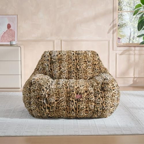 Giant Bean Bag Chair Oversized Plush Comfy Bean Bag Sofa for Adults and Kids Ultra Soft Living Room Bedroom Game Room Bean Bags with Armrests-Leopard Brown