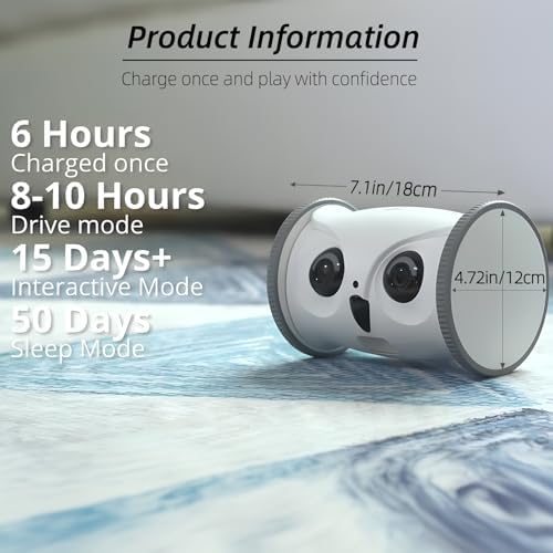 Owl Robot: 1080P Full HD Pet Camera with Treat — side view showing full product dimensions