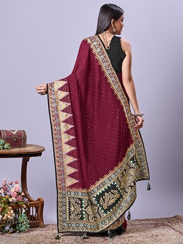 Image of Jaanvi fashion Women's Pasapalli Design Sambalpuri Silk Saree with Swarovski Work & Blouse Piece