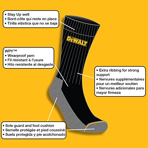 DEWALT Men's 2 Pack All-Season Cotton Crew Work Socks (White),10-134