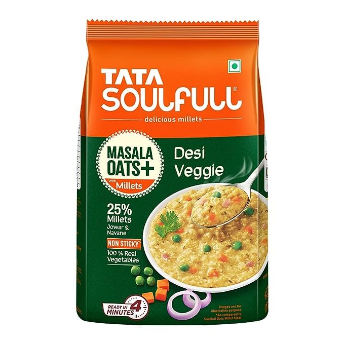 Pink Delight Tata Soulfull Masala Oats+, Tasty Snack With Millets, Desi Veggie, 500G