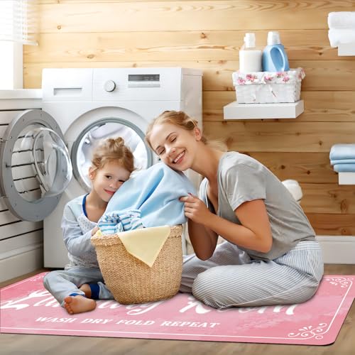 Laundry Room Rug Non Slip Floor mats Farmhouse Large Laundry Rugs for Pink Laundry Runner Room Mat Washer and Dryer Carpet Laundry Room Decor 20x59inch(Pink)