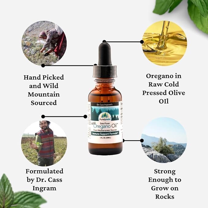 PURELY WILD Dr. Cass Ingram's Extra Power Oregano Oil from Mediterranean Sources - Extra Strength Immune Support Formula Oil of Oregano - Non GMO Wild-Harvested, 432 Total Servings - 1 fl oz